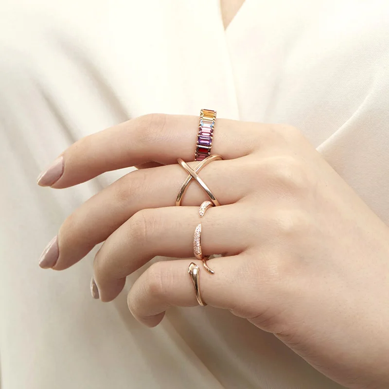 24 gold-plated silver Finger Rings For Women Open Crystal CZ Charm Rings Wedding Jewelry 2021 Trend Bague Femme Anillo A30
