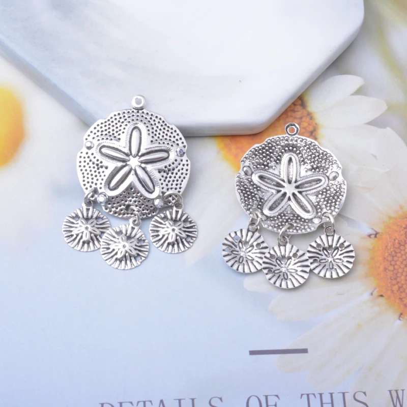 10pcs vintage style Antique Silver Color Round Charms Metal Pendants DIY Making Earrings Women Jewelry
