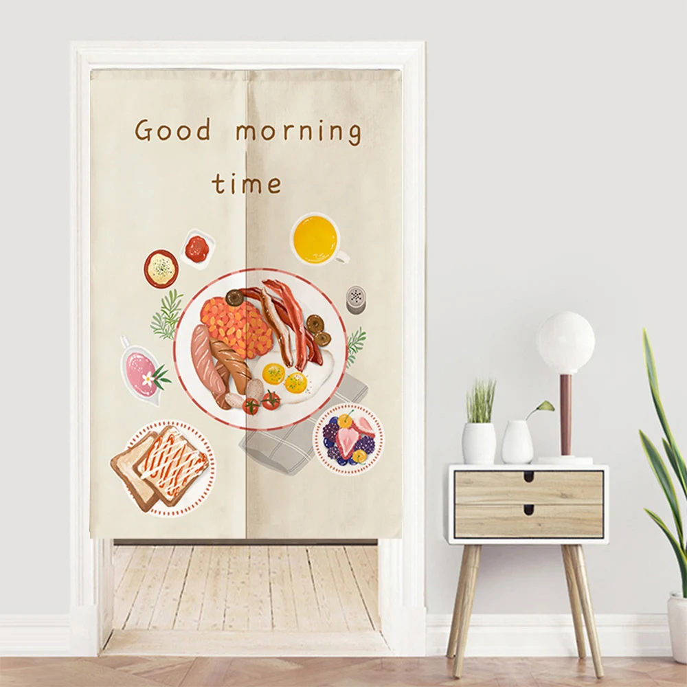 Western Breakfast Door Curtain Cartoon Food Partition Curtain for Kitchen Dining Room Decor Entrance Fengshui Hanging Curtain