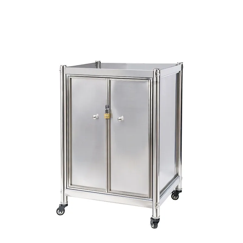 Mobile gas cylinder storage rack enclosure model with cabinet doors, stainless steel stove rack, floor-standing with doors