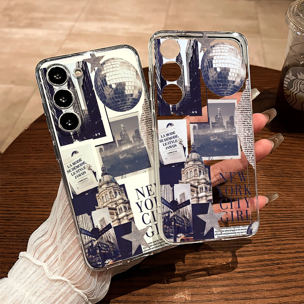 Estrela bola de discoteca caso telefone para samsung galaxy a34 a35 a55 a54 a53 5g nota 20 s21 s25 s24 s23 s22 ultra fe mais capa transparente