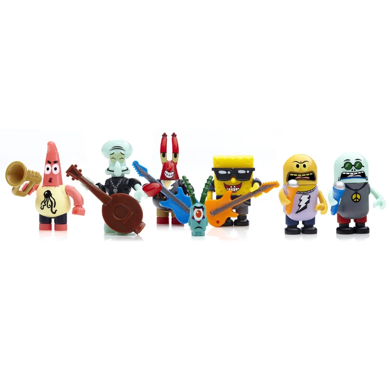 Mega Bloks Bob Esponja Squarepants paquete de figuras post-apocalypse lindo dibujos animados Anime ensamblado juguete de bloques de construcción regalo de Navidad