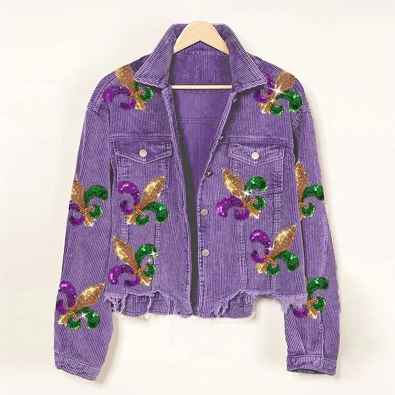 Floral Cord Mantel Frauen Karneval Frühling Herbst Ropa Strickjacke Pailletten Punk Gothic Bomber Jacke Windjacke Y2k Jacken