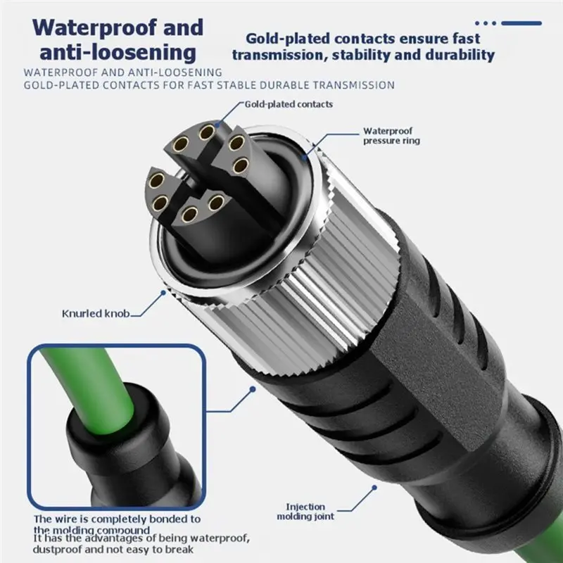 【RECOMMENDED】Industrial Ethernet 8 Pin Aviation Drag Chain Line D-Code To RJ45 Double Shielded Network Cable 2M High Flexibl