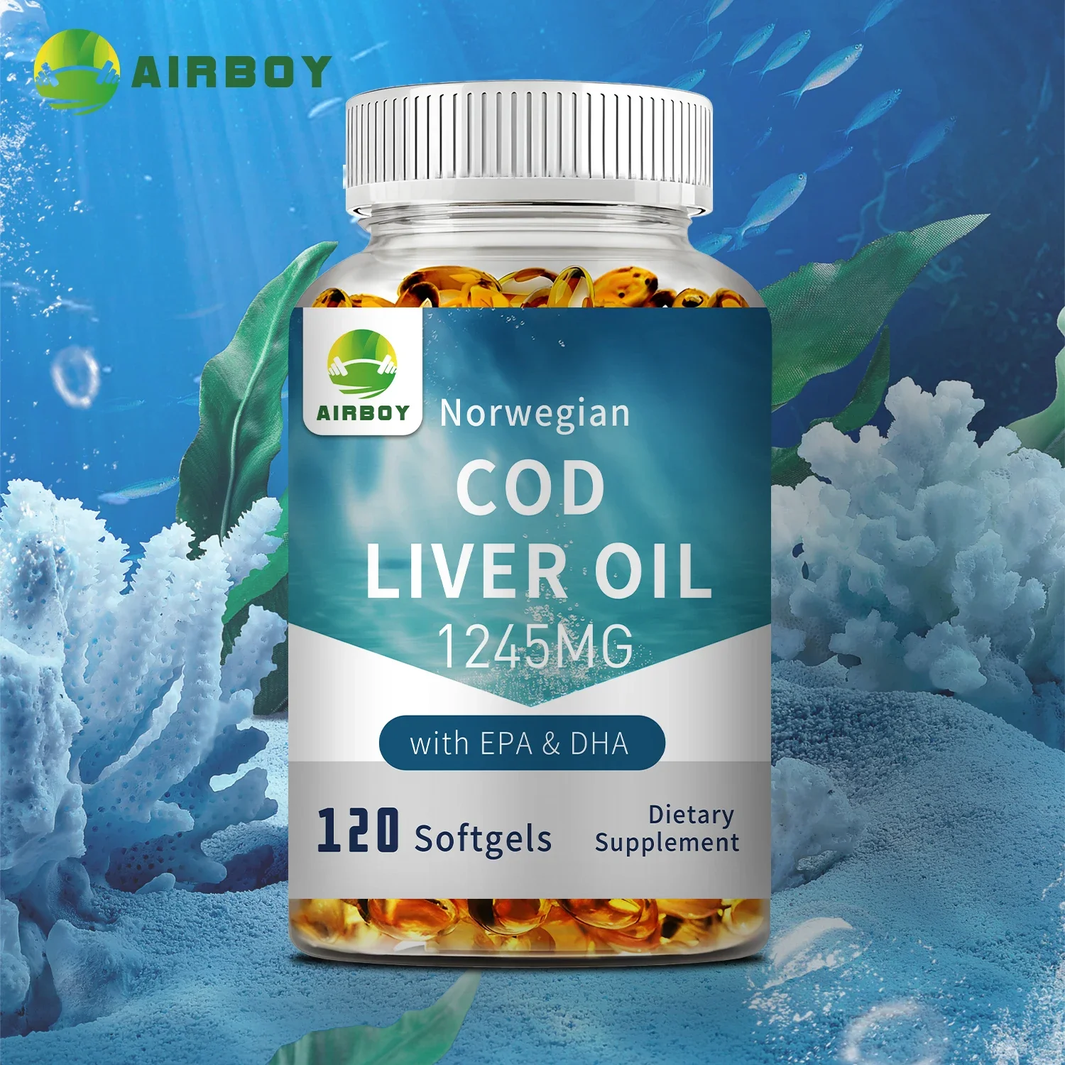 

Cod Liver Oil - Eye Support, Skin, Bone, Heart, Eye Health, Antioxidant Supplement, Non-GMO