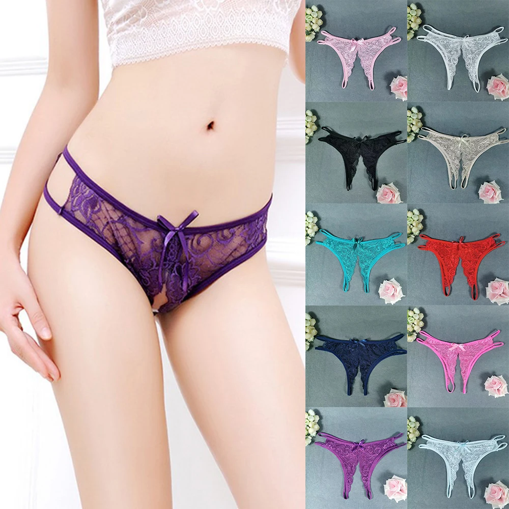 Women Ladies Lace Panties Crotchless Underwear Thongs Lingerie G-String Sheer Briefs Underpant Open Crotch