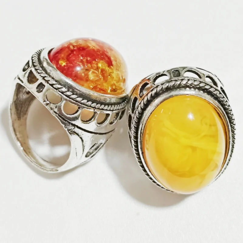 Wholesale 10 pcs Fashion Vintage Imitation amber gemstone inlaid alloy Men's Rings