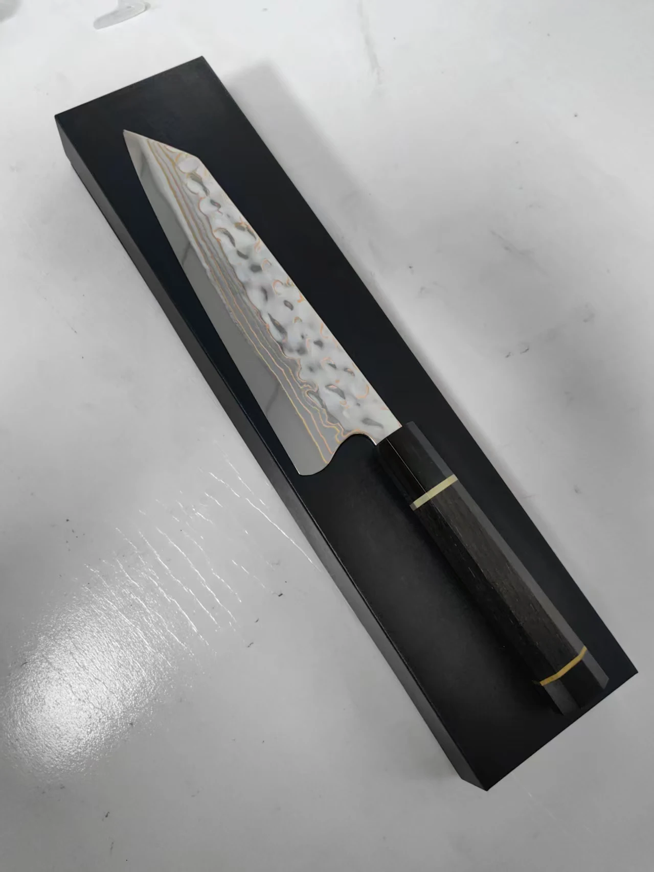 8.3 Inch Kiritsuke Knife Tricolour Copper Damasus Steel Cleaver Slicing Handmade Forged Kitchen Knife Ebony & Ox Horn Handle