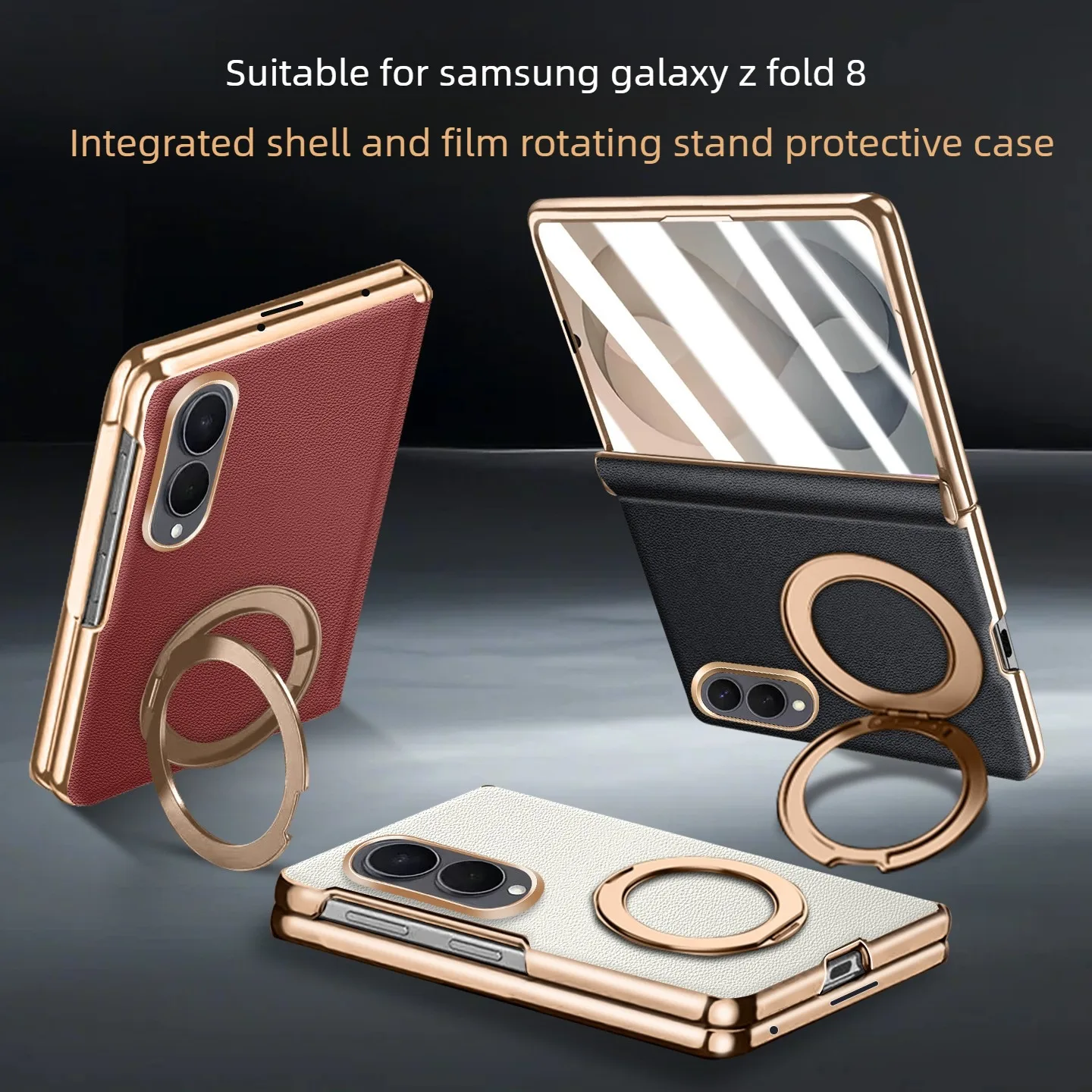 Hinge Protection Integrated Shell-and-film for Samsung Z Fold 8 Case 360°rotate Stand Anti-fall All-inclusive Protective Case