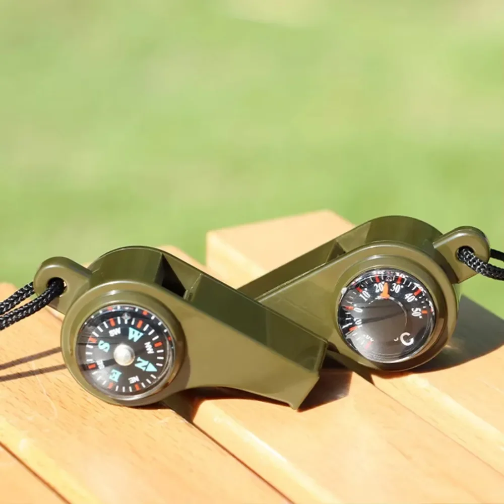 ثلاثة في واحد البوصلة صافرة ميزان الحرارة متعدد الوظائف المحمولة خفيفة الوزن كتم التخييم في الهواء الطلق المشي لمسافات طويلة أداة إنقاذ