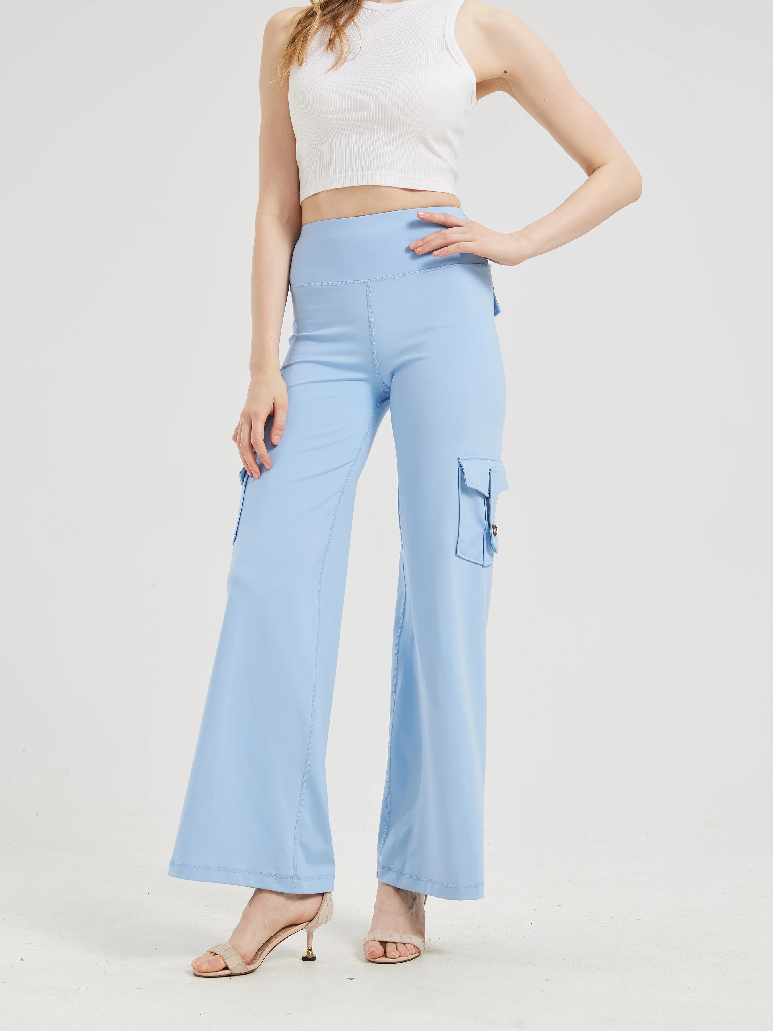 Elegant Women's Trousers Summer Streetwear Fashion Wide Leg Pants High Waist Stretch Tummy Control Breathable Casual Wear Women