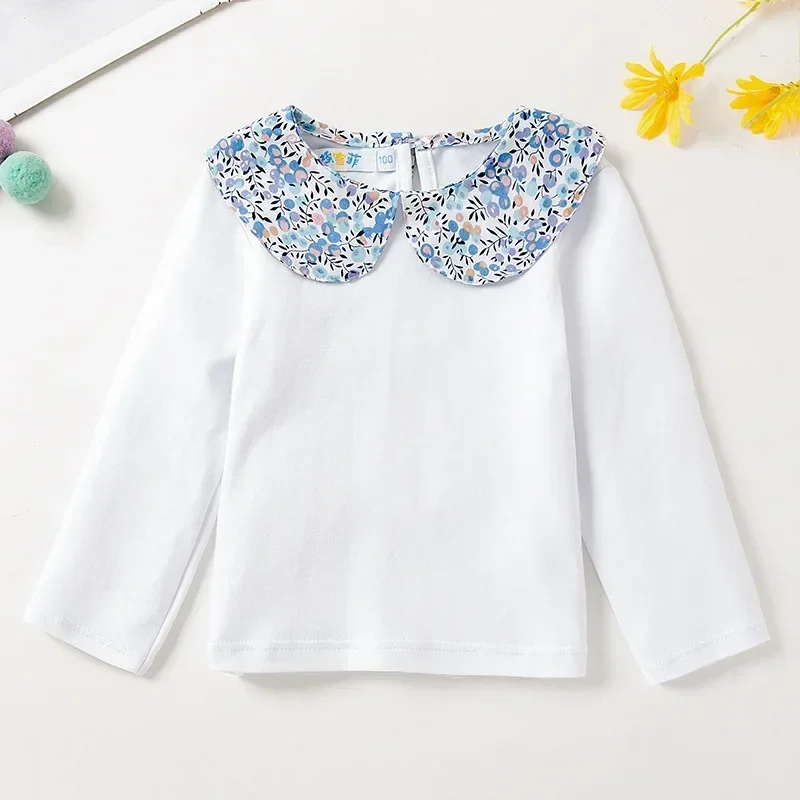 Blusa blanca para bebé, camiseta de manga larga con estampado de flores para niña pequeña, primavera y otoño