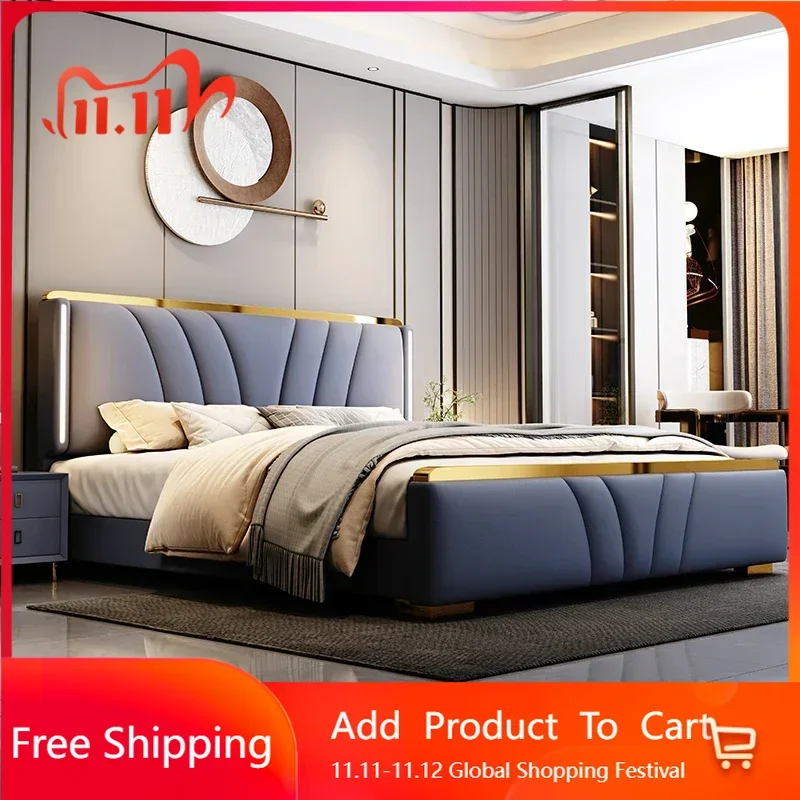 

House King Size Double Bed House Modern Beauty Luxury Leather Comferter Bed Wedding Ergonomic Muebles Living Room Furniture