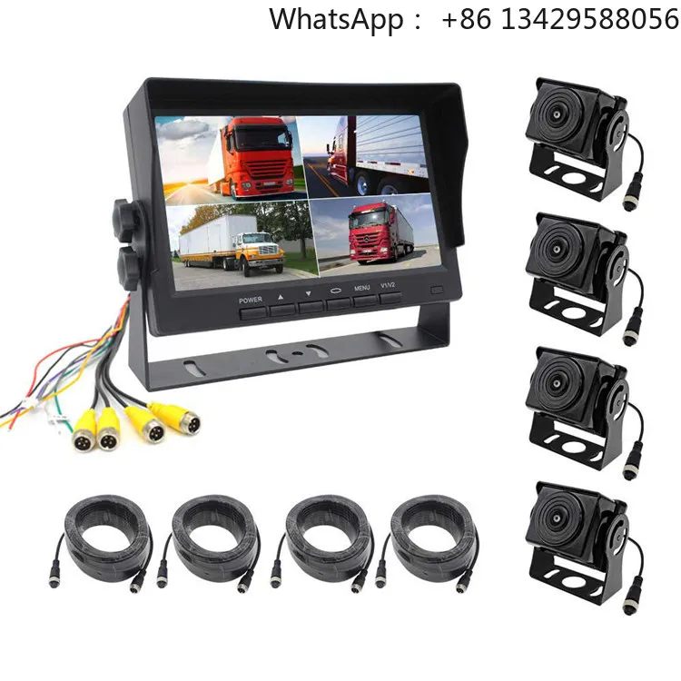 1080P HD Bus Rear Quad Screen CCTV Reverse Rearview Tow Truck Camera System 4-Channel DVR Monitor AHD Bus Fire Backup Camera