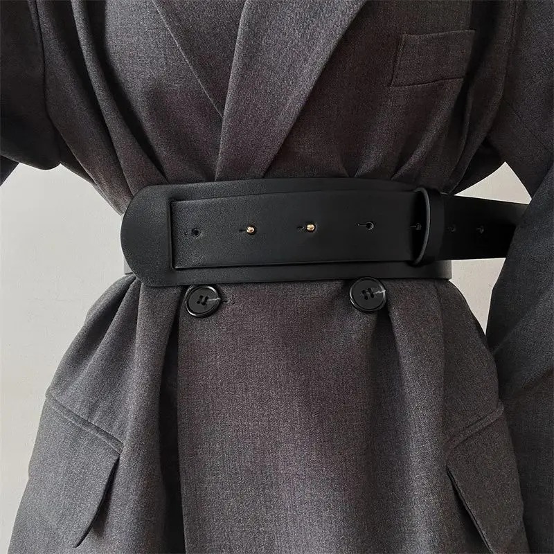

European American waistband women's design sense paired with dresses jackets classic waistband black decoration wide