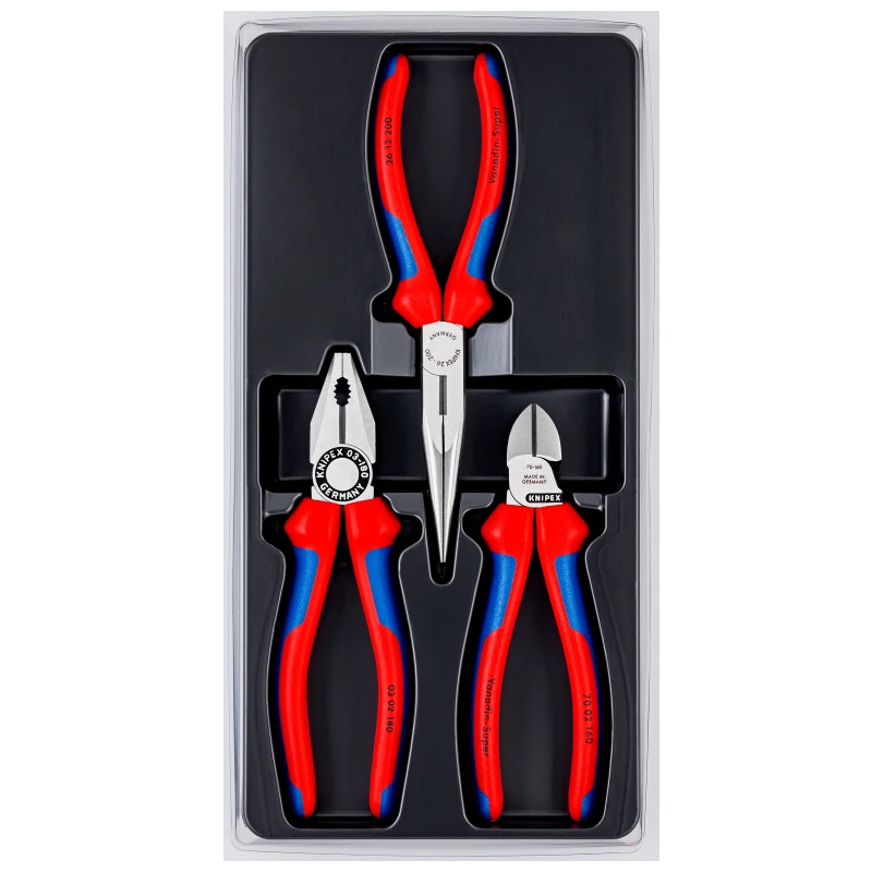 KNIPEX Tool 00 20 11 3Pcs Plier Sets Multi-Component Combination Pliers 0302180 |Snip Nose 2612200 |Diagonal Cutter 7002160