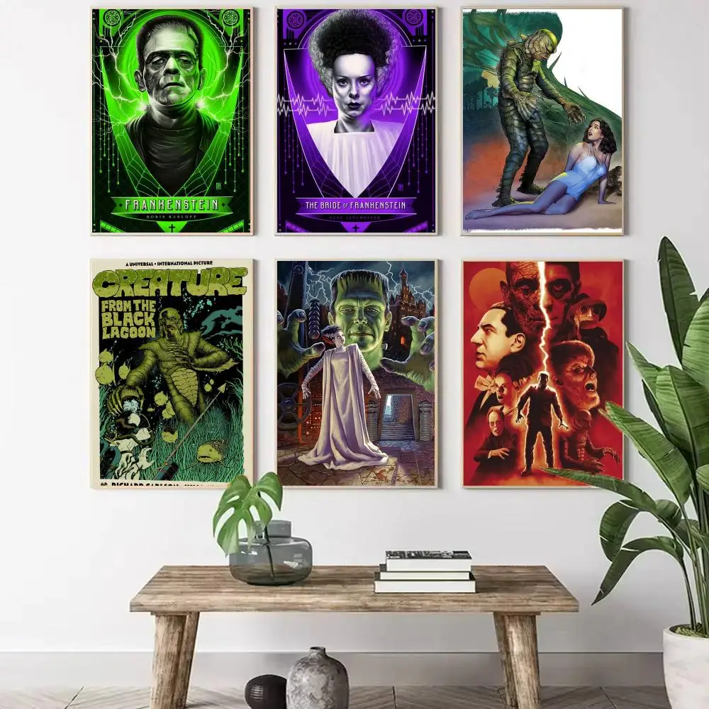Vintage U-Universal M-Monsters Horror Painting Calligraphy Canvas Poster Wall Art Aesthetic Home Decoration for Living Room