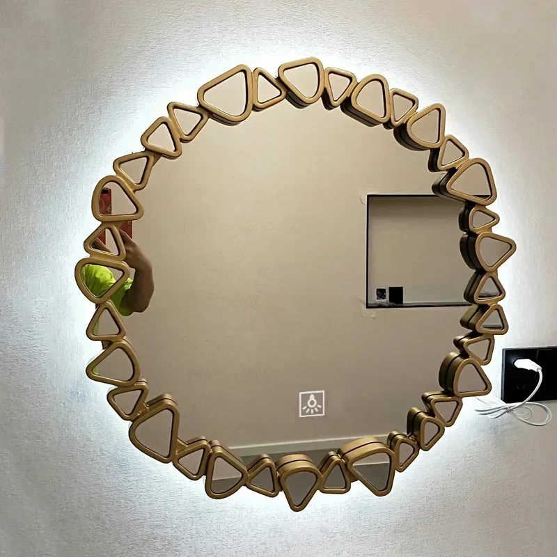 Led Lighted Makeup Mirror Bathroom Art Decor Dressing Table Wall Mirror High End Metal Design Espejo Redondo Decorating Room