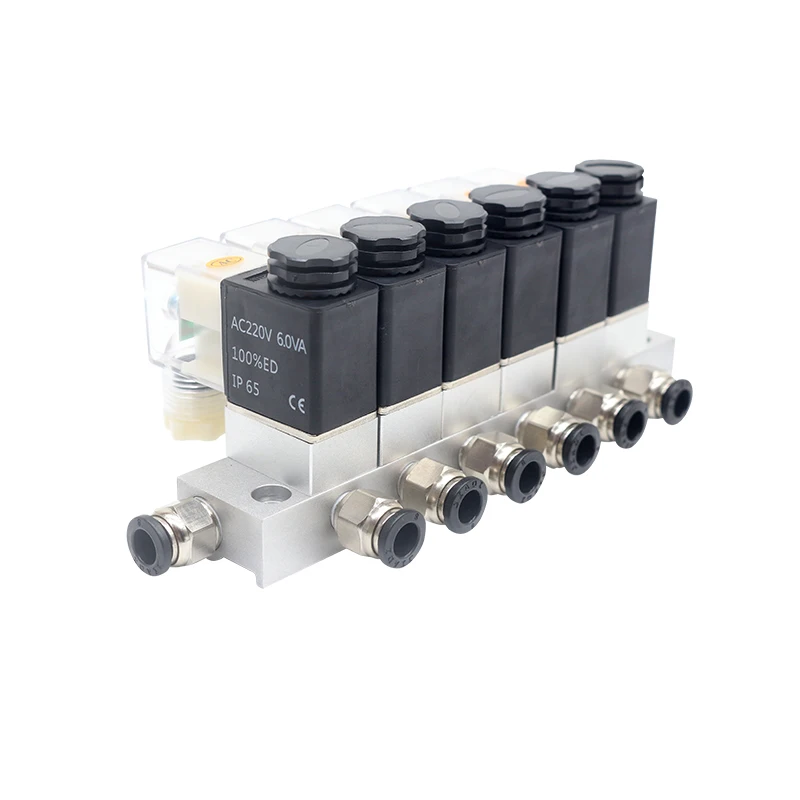 6 Ways Pneumatic Combination Single Electronic Control Switch on/off Multi Way Solenoid Valve Group 2V025