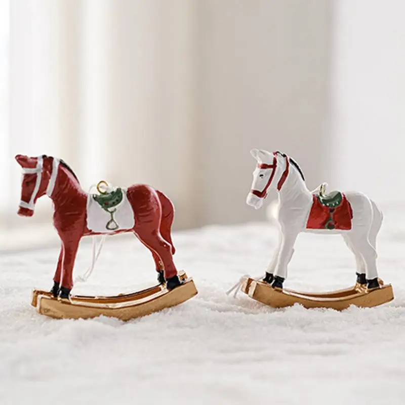 Christmas Hanging Horse Figurines Resin Rocking White Horse Ornament  Christmas tree Resin Pendants Christmas Tree Decorations