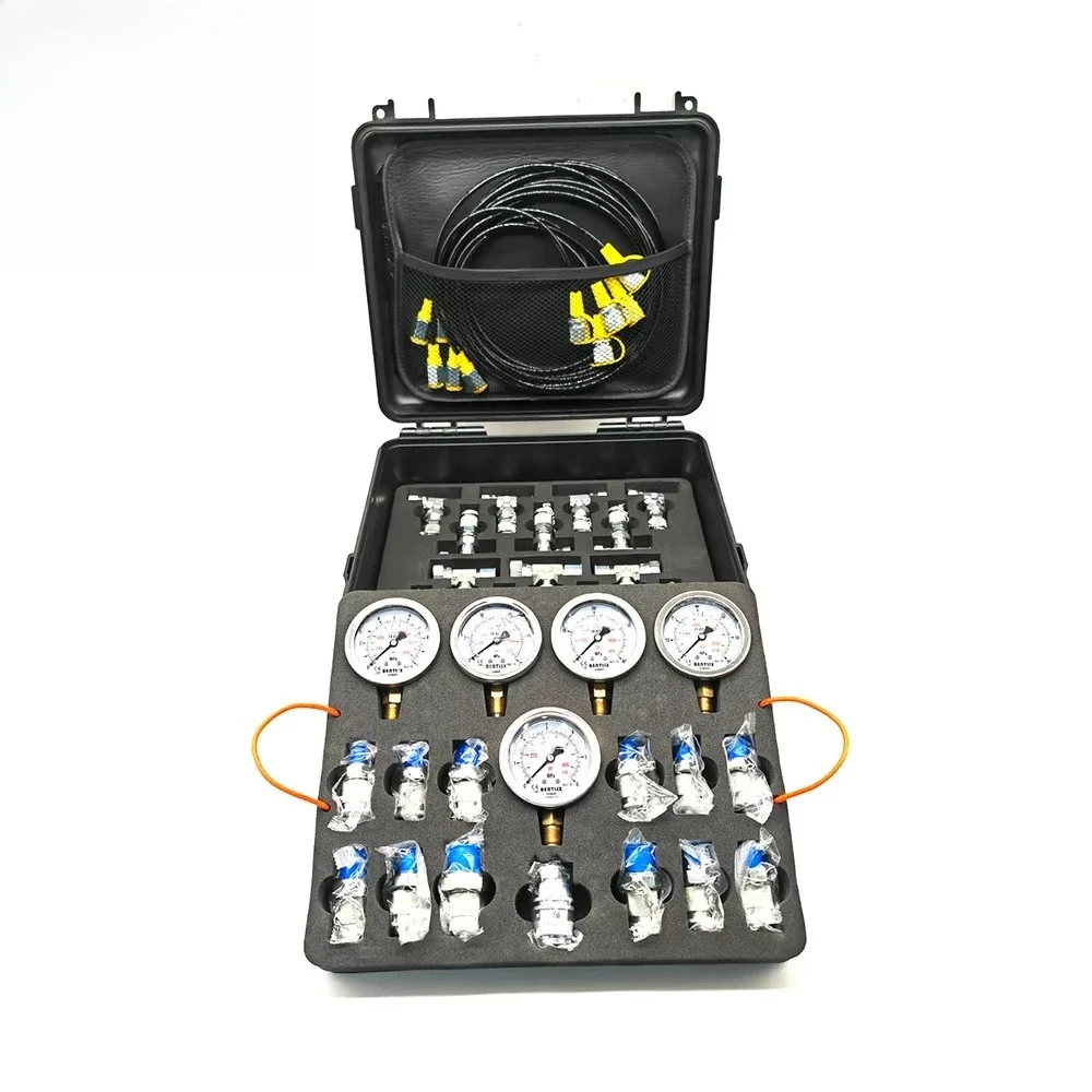 Hydraulic Pressure Test Kit With 5 Gauges 5 Test Hoses 13 Couplings and 14 Tee Connectors Hydraulic Test Gauge Kit