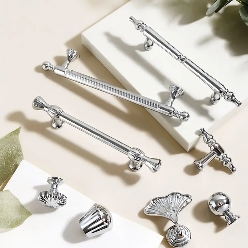 High Quality Zinc Alloy Cabinet Handle Shiny Chrome Furniture Pulls Modern Drawer Knobs French Style Door Hardware