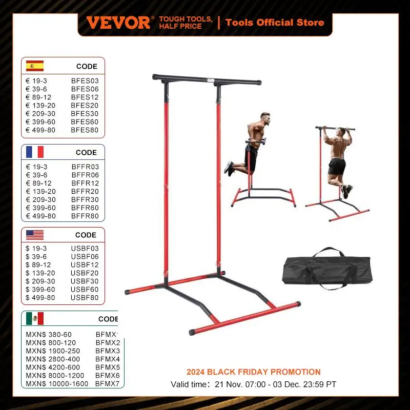 VEVOR Power Tower Dip Station Pull Up Bar Stand Multi-Function Strength Training Workout Equipment Home Gym Dip Bar Station