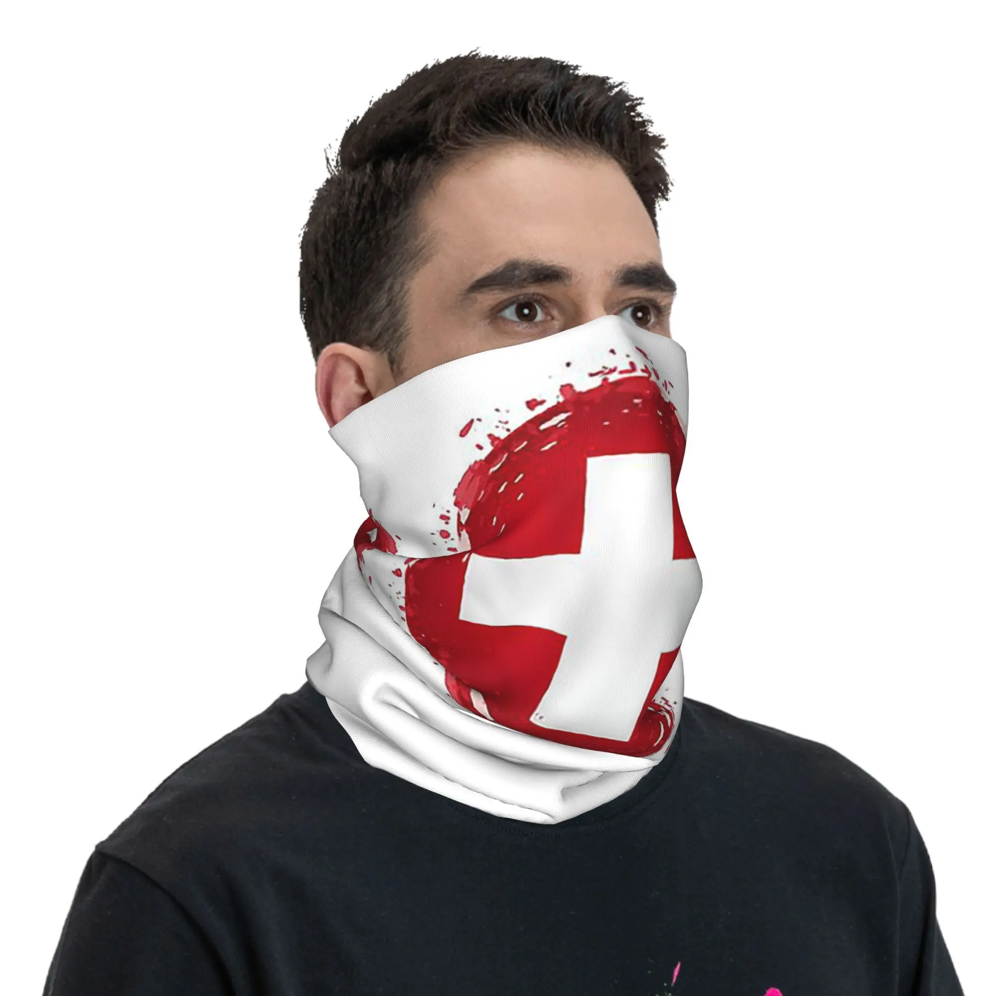 스위스 스위스 국기 두건 넥 게이터 프린트 랩 스카프 남성 여성을위한 다용도 모자 승마 성인 겨울