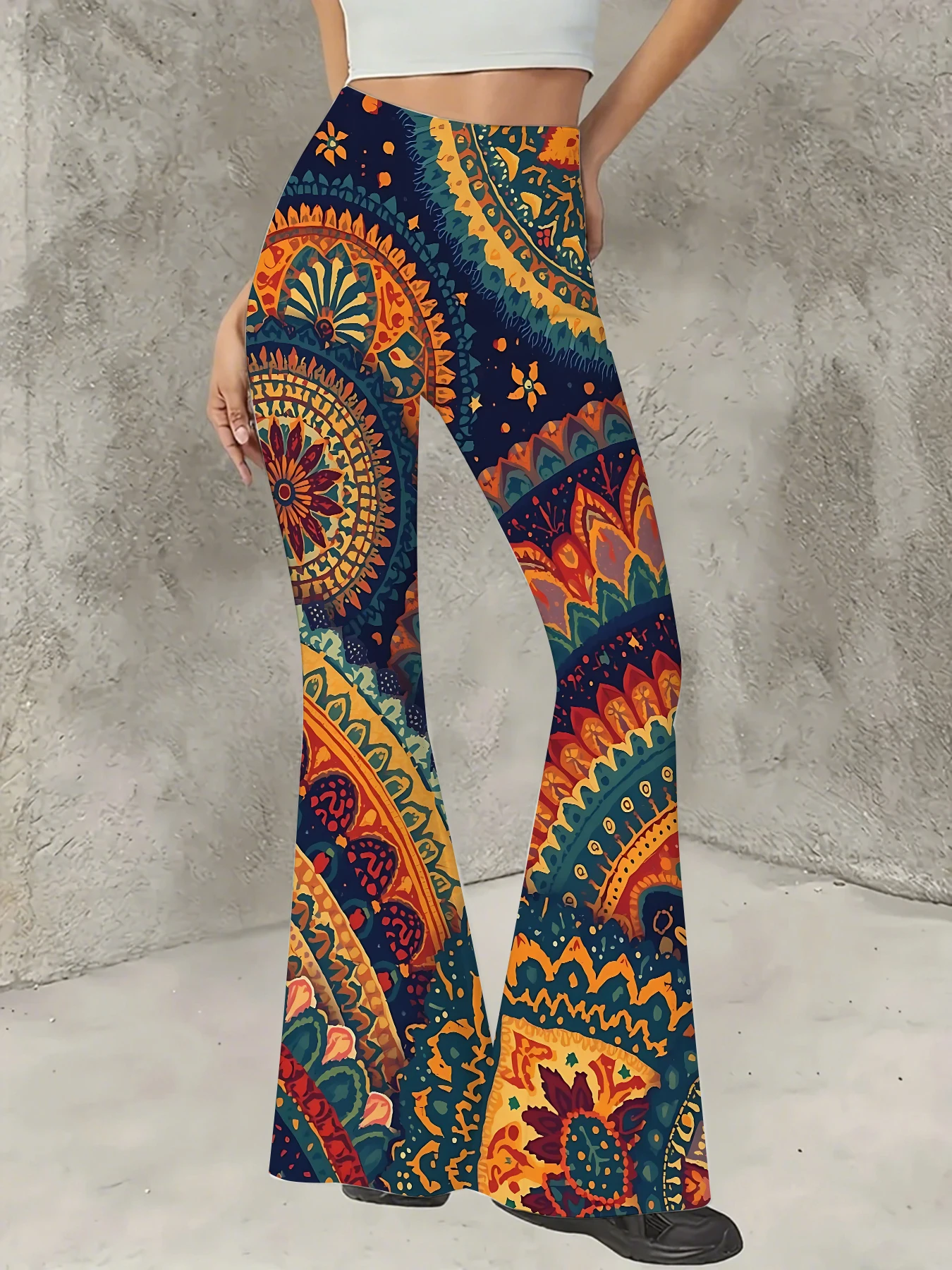 

Women's All-Over Print Flared Leggings Stretchy High Waist Bell Bottom Pants