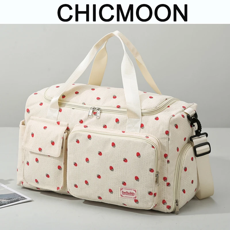 

Cute Strawberry Travel Bag Handbags Large Capacity Carry On Luggage Bags Girl Women Shoulder Outdoor Tote Corduroy Sport Gym Bag