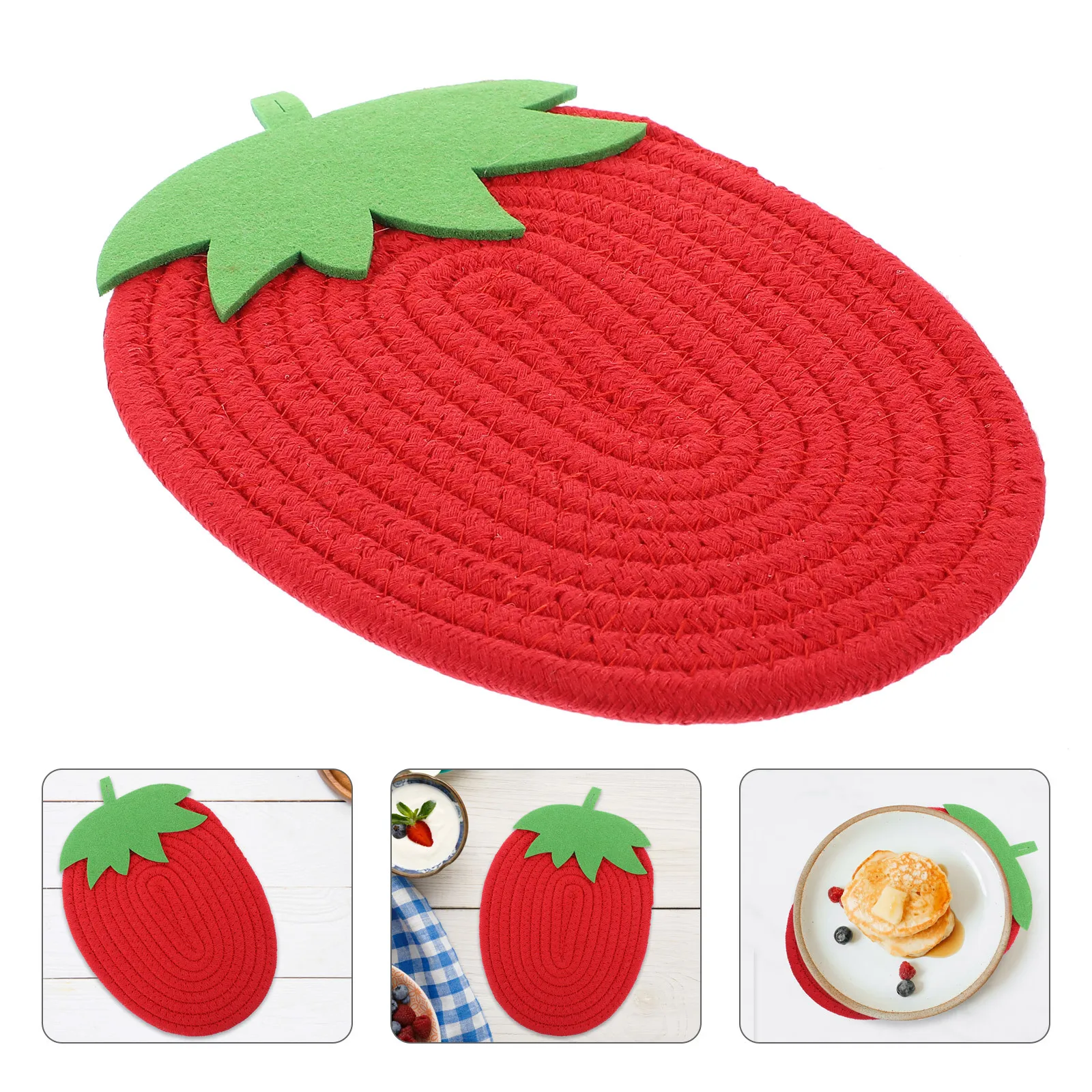 

1Pcs Strawberry Place Mat Insulation Coaster Heat-Resistant Woven Cotton Nonslip Table Protection Insulated Bowl Pad