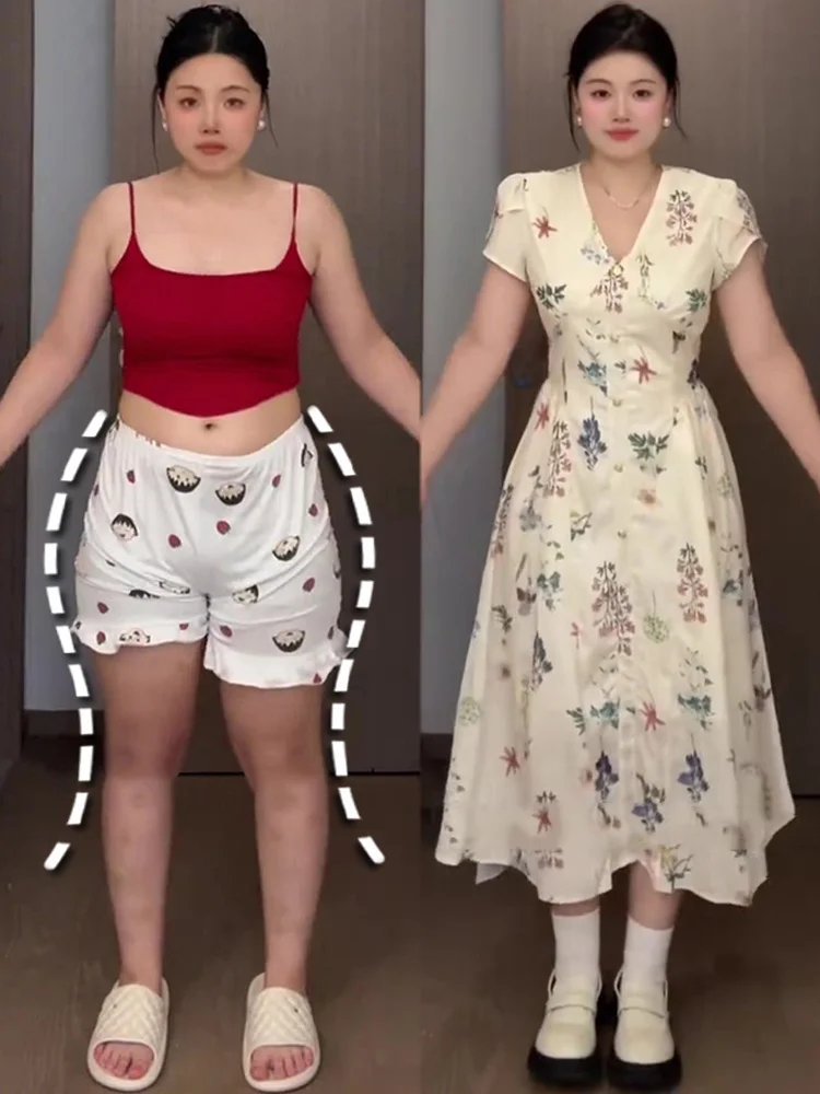 فستان صيفي طويل بتصميم ريترو، بقصة A-Line، مطبوع، بخصر ضيق، مقاسات كبيرة، يخفي عيوب الجسم، يمنح مظهراً نحيفاً، بتصميم عطلة، م...