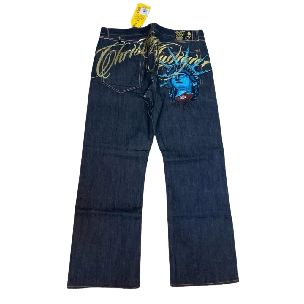 Hot sell embroidered jeans streetwear high quality Striped diamond Pants men women casual wide leg jeans vintage y2k Baggy Jeans