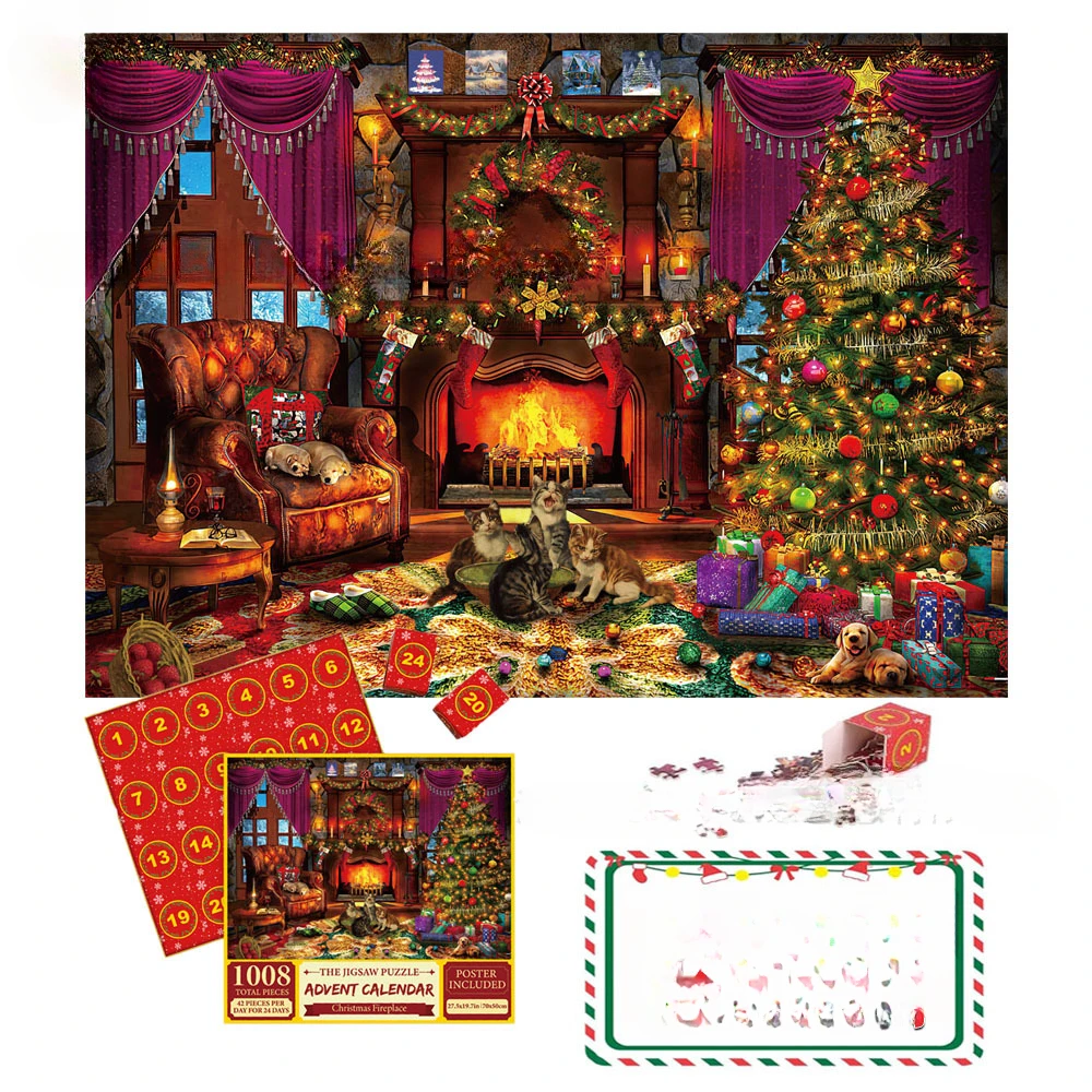 

Christmas Jigsaw Advent Calendar for Kids 1008pcs 24 Days DIYChristmas Surprise Countdown Theme Festival Party Favor for Gifts