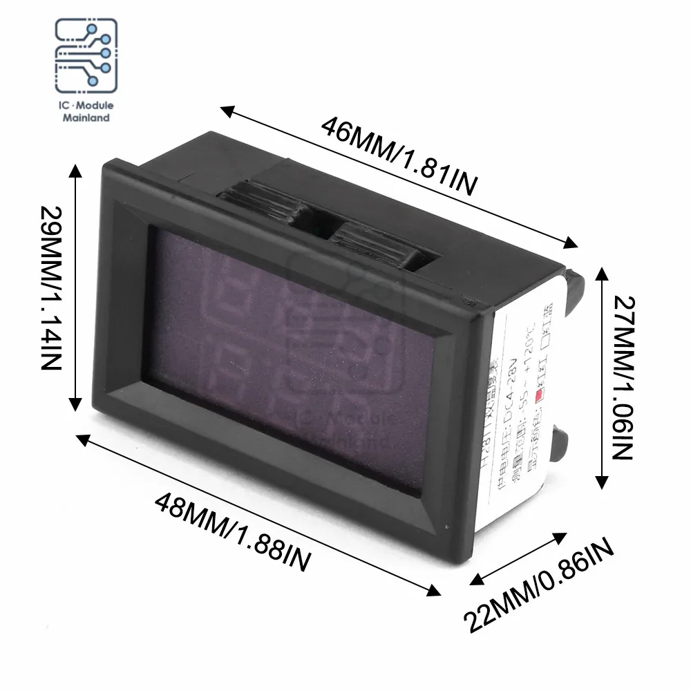 H28TT DC4-28V LED 3-Digit Dual Display Digital Thermometer Onboard with NTC 10K Metal Waterproof Probe Temperature Sensor