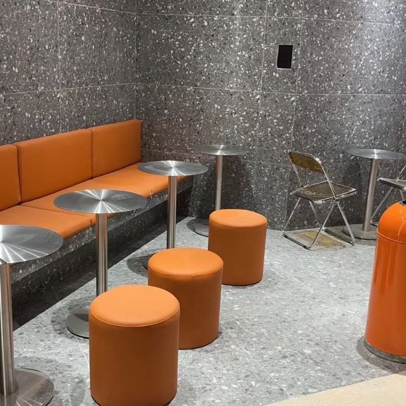 

Industrial Minimalist Coffee Tables Round Side Stand Stainless Steel Balcony Tea Table for Milk Tea Shop Commercial Furniture