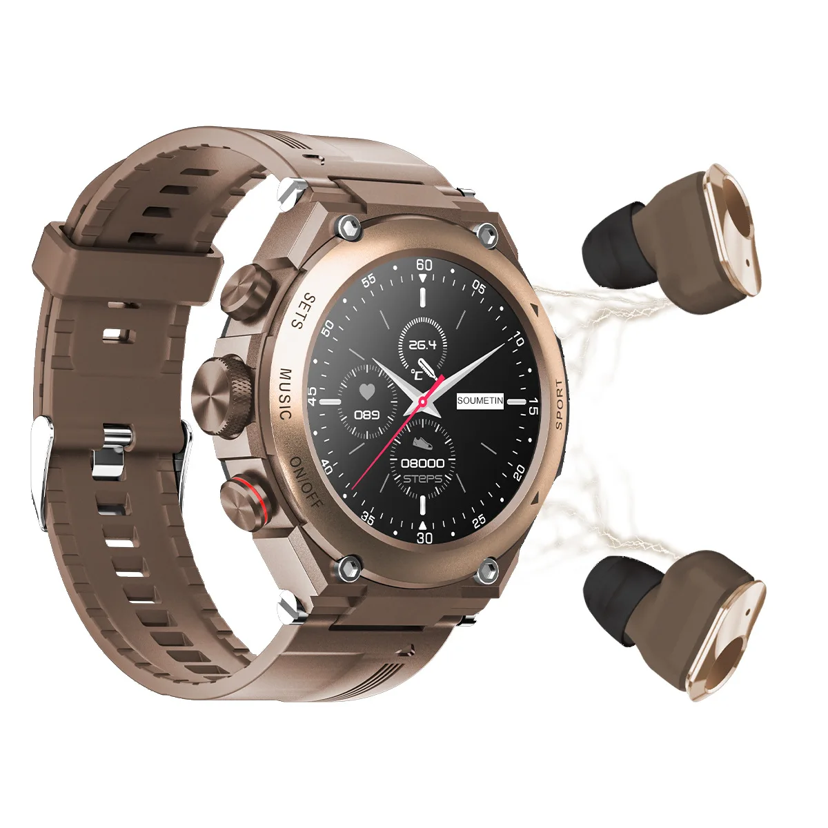 T92 Smart Watch Men Bluetooth Call TWS Earphone 2 in 1 Body Watch Self-Making Face Sports Smartwatch for Android  IOS Phone