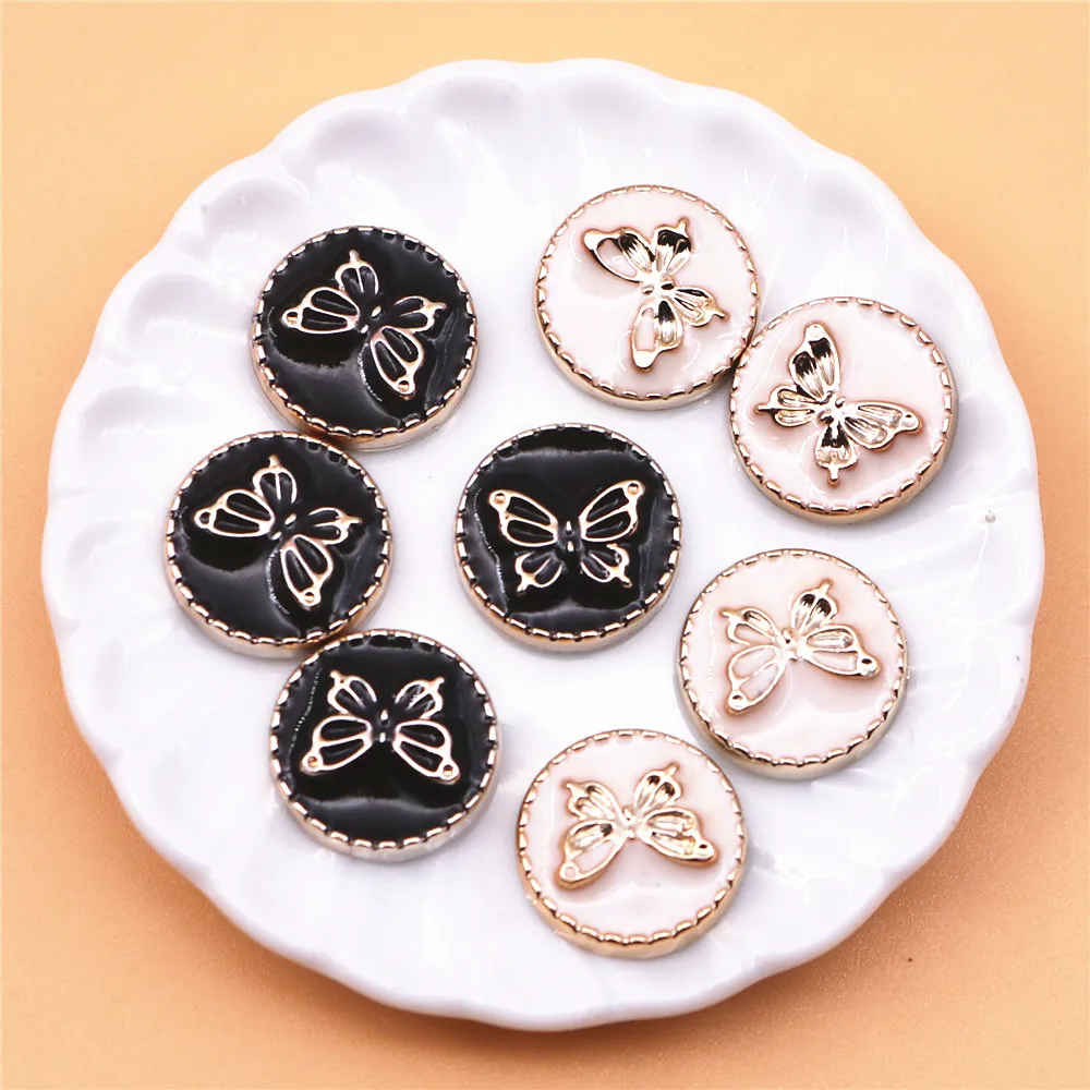 50PCS 11.5mm Black/White Enamel Butterfly Golden Plastic Flatback Button DIY Decoration Jewelry/Craft Scrapbook Accessories