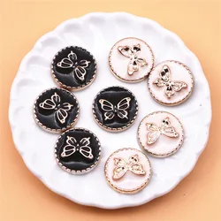 50PCS 11.5mm Black/White Enamel Butterfly Golden Plastic Flatback Button DIY Decoration Jewelry/Craft Scrapbook Accessories