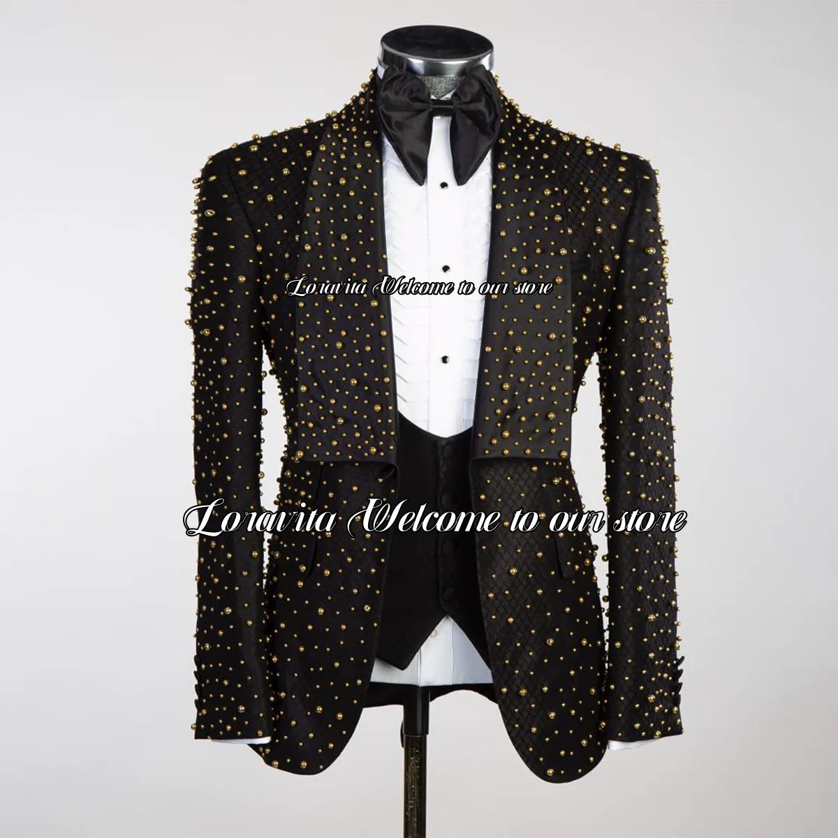 Luxury Beaded 3 Pieces Groom Dinner Shiny Metal Decoration Tuxedos Men Suits Party Male Blazers Slim Wedding trajes para hombre