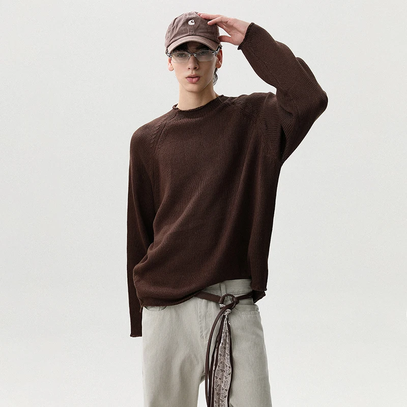 LUZHEN 無地ハンサムエレガントな気質ニットプルオーバー男性ファッション 2025 秋冬長袖セーター男性 JY4074