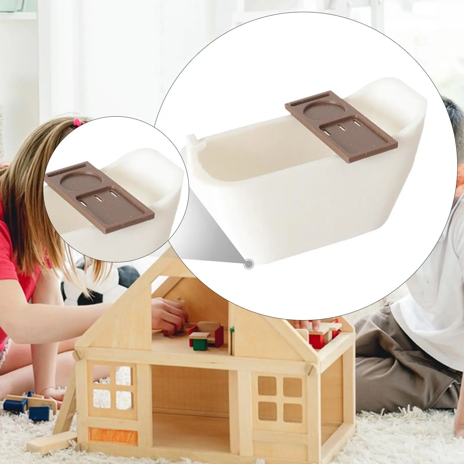 حوض استحمام لبيت الدمى، ديكور نموذج مشهد الحياة، زينة المناظر الطبيعية الصغيرة، حوض مصغر محاكاة مع صينية #2