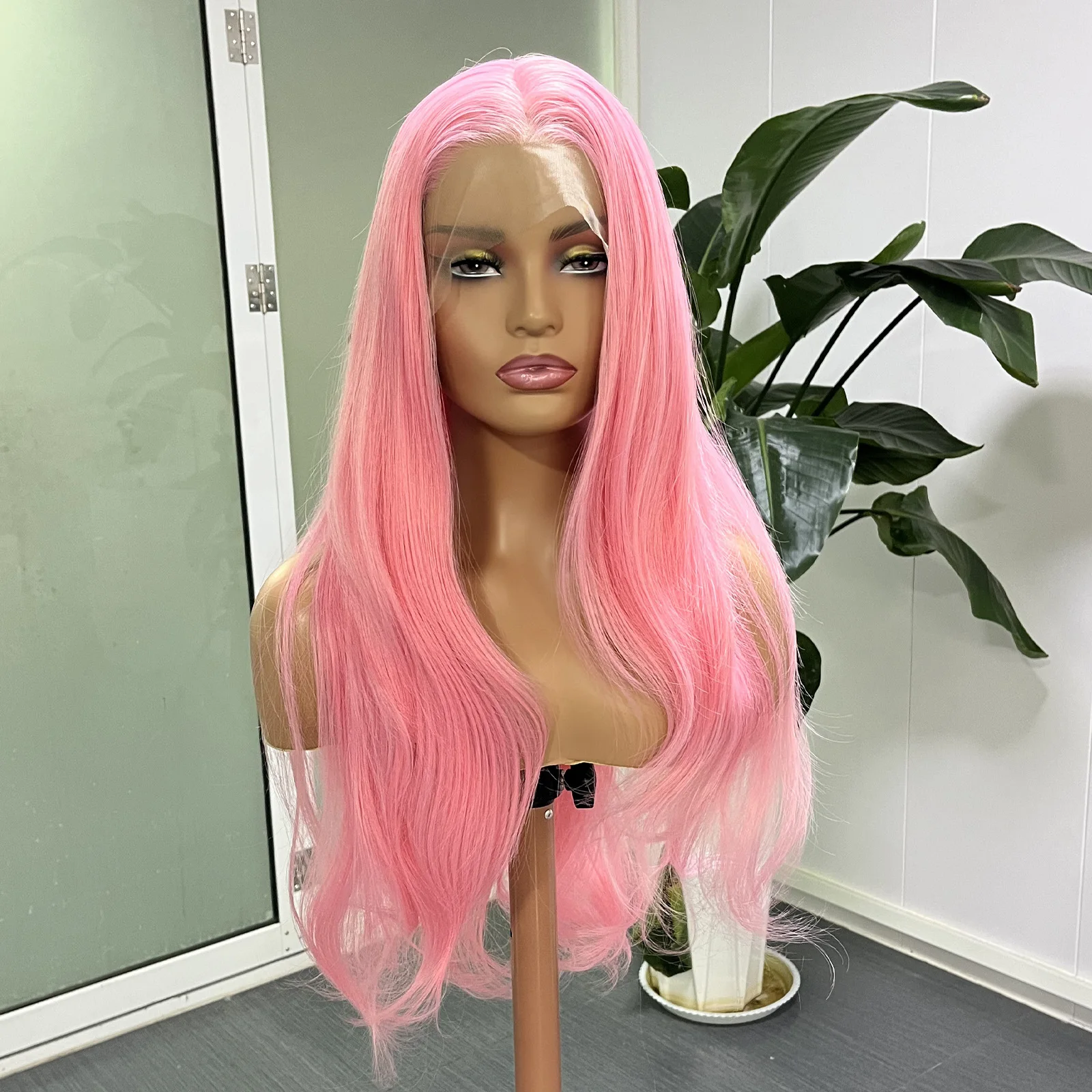 

Pastel Pink Lace Front Wig 13x4 Synthetic Lace Front Wig Glueless Wigs Pre Plucked with Natural Hairline Long Wavy Wig