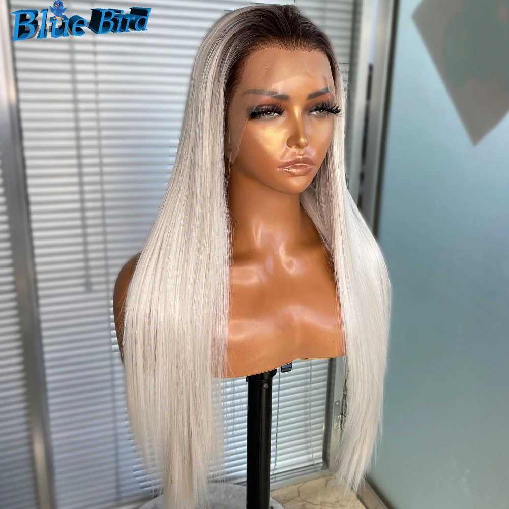 Long4T60 Futura Hair 13x4 Heat Resistant Synthetic Lace Front Wigs For Black Women Dark Roots Silky Straight Ombre Gluesless Wig