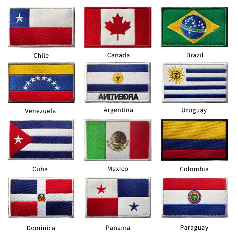 Kraj Ameryki Chile Flaga Odznaka Hook and Loop Haftowane Naszywki Brazylia Meksyk Panama Argentyna Kuba Flaga Opaska Naklejka DIY