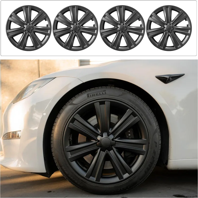 4PCS Hub Cap Performance Replacement for Tesla Model Y Wheel Cap 19-Inch Automobile Hubcap Full Rim Cover Accessories 2018-2024