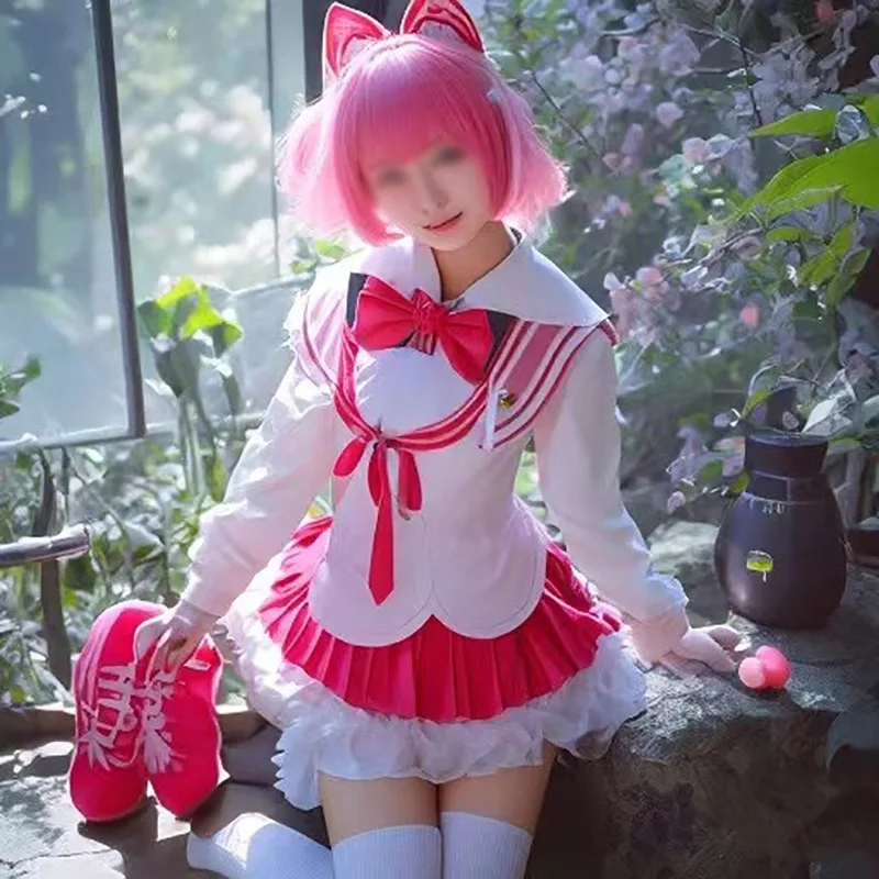 วิกผมตัวละครอนิเมะ สาวน้อยเวทมนตร์ มาโดกะ มาจิก้า ตัวละครอนิเมะ คานาเมะ มาโดกะ ทรงผมหางม้าคู่ ชุดงานเลี้ยงพิธีการ พร้อมเครื่องประดับศีรษะ