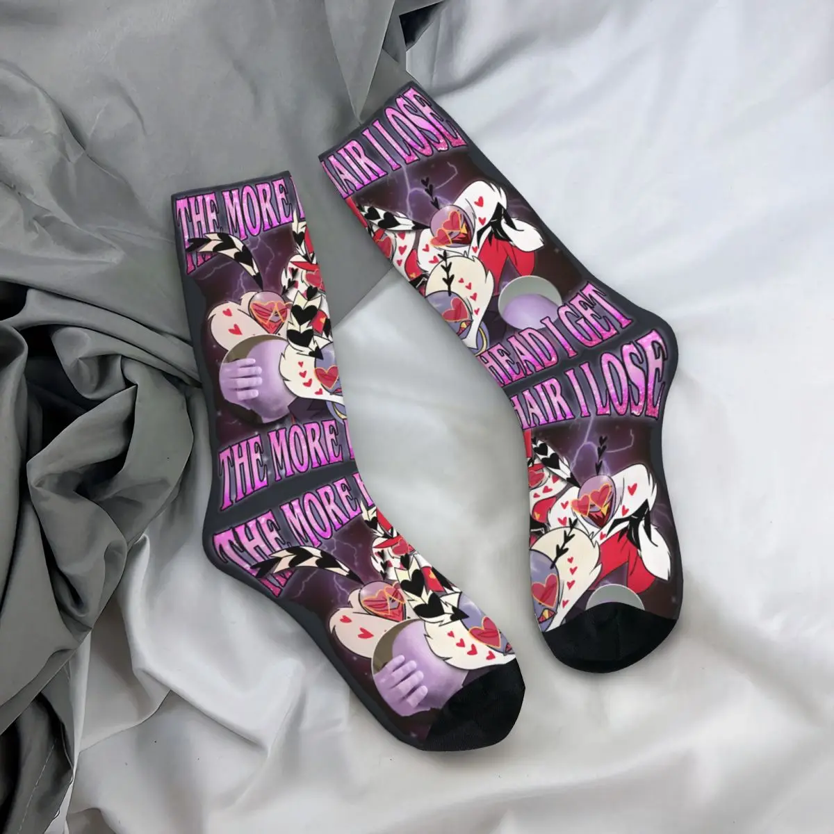 Funny Crazy Valentinos Sock for Men Hip Hop Vintage Hazbins Hotels Happy Seamless Pattern Printed Boys Crew Sock Novelty Gift