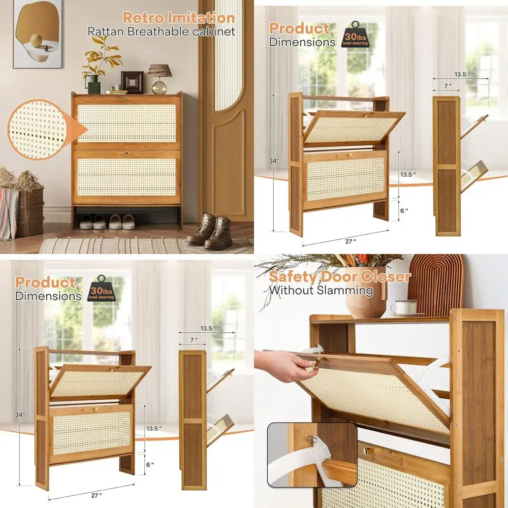 

Узкий шкаф для обуви на 34 пары с 4 полками для прихожей, гостиной или коридора - коричневый