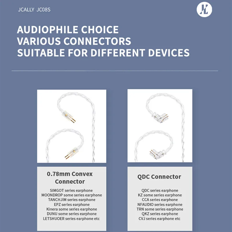 JCALLY جديد JC08S 8 أسهم 2Pin 0.78 مللي متر QDC KZ C دبوس مع ميكروفون سماعة ترقية كابل ل KZ EDX PRO الخروع CCA TRN